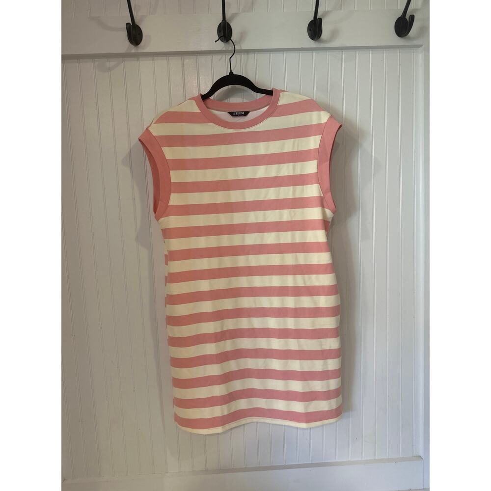 BTFBM Women's Sleeveless Striped Mini Muscle Tee Pink White Small